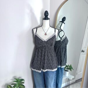 Plume Black Dotted Print Lace Trim Y2K Intimate Cami